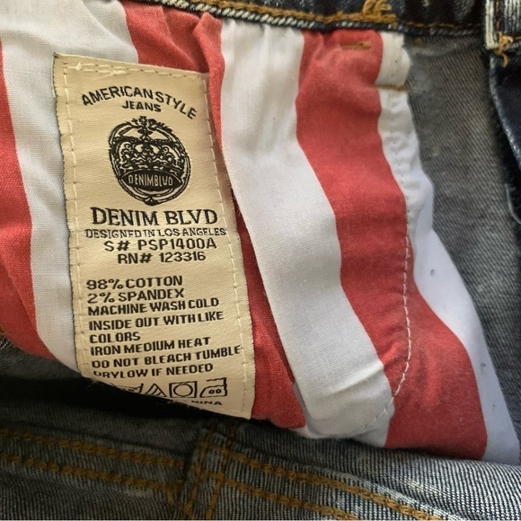 Denim Blvd Jean Acid Wash Shorts Distressed Stars & Stripes Flag Patriotic Sz S - Picture 3 of 7